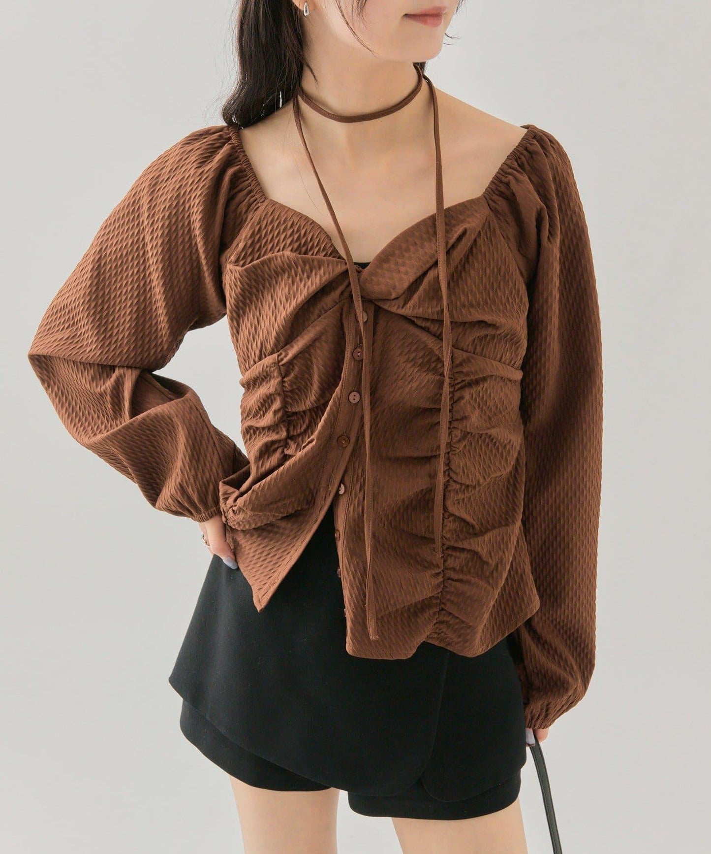 長袖泡泡袖束身上衣
