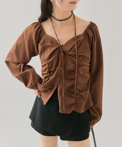 長袖泡泡袖束身上衣