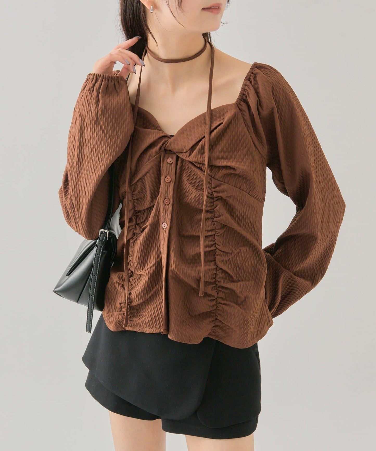 長袖泡泡袖束身上衣