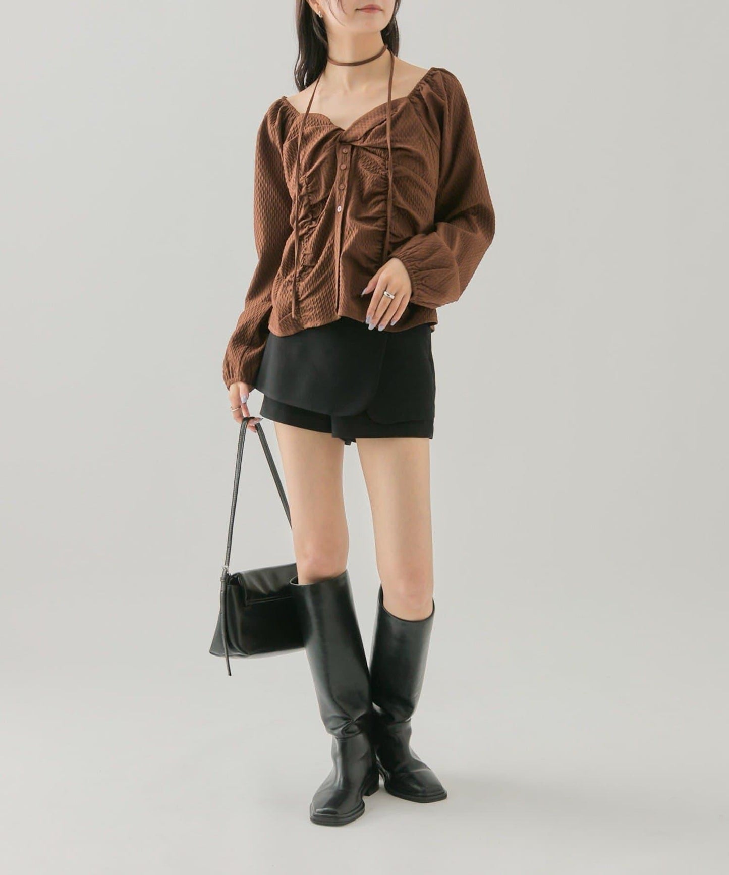 長袖泡泡袖束身上衣