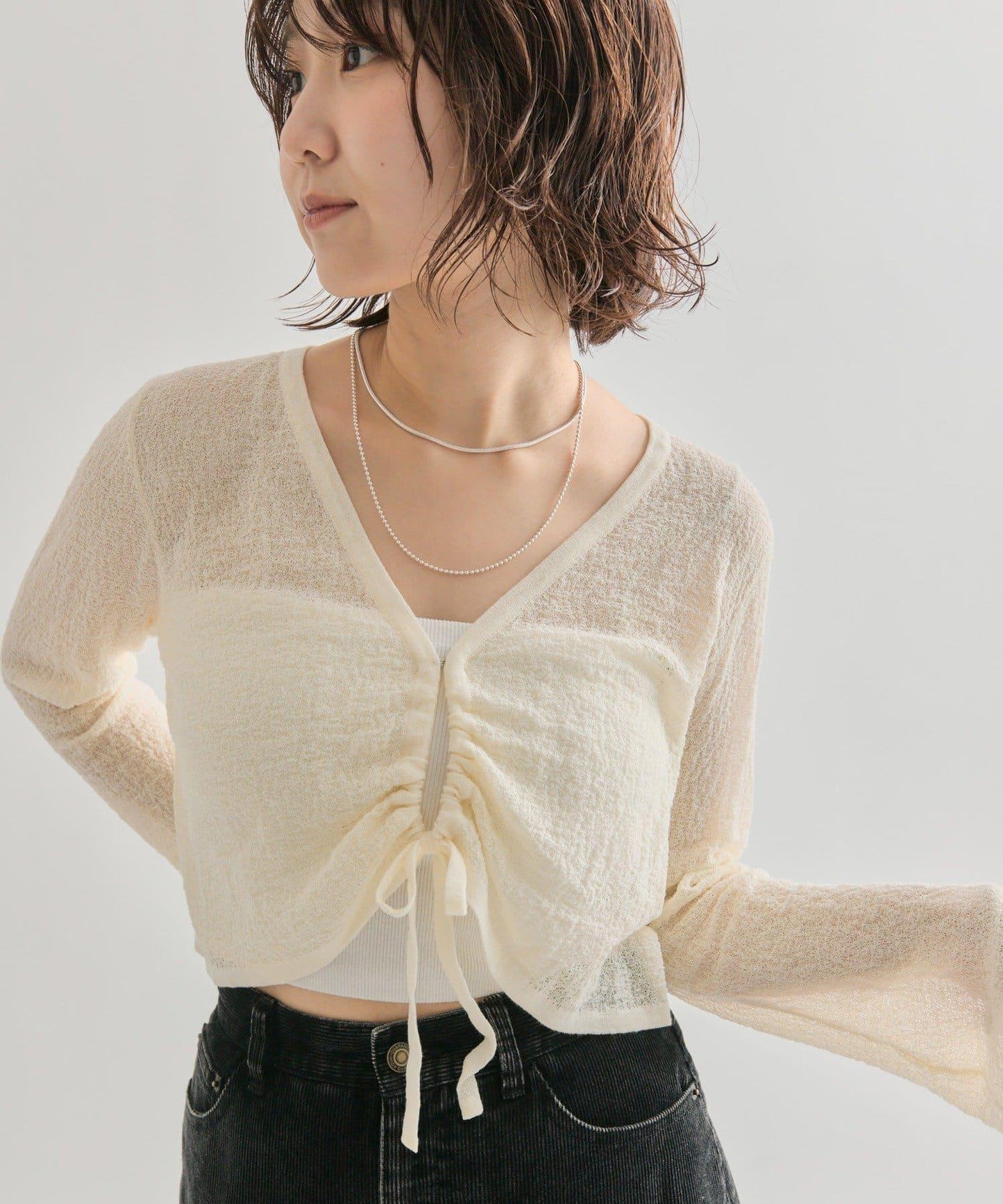 鏤空針織短款開衫