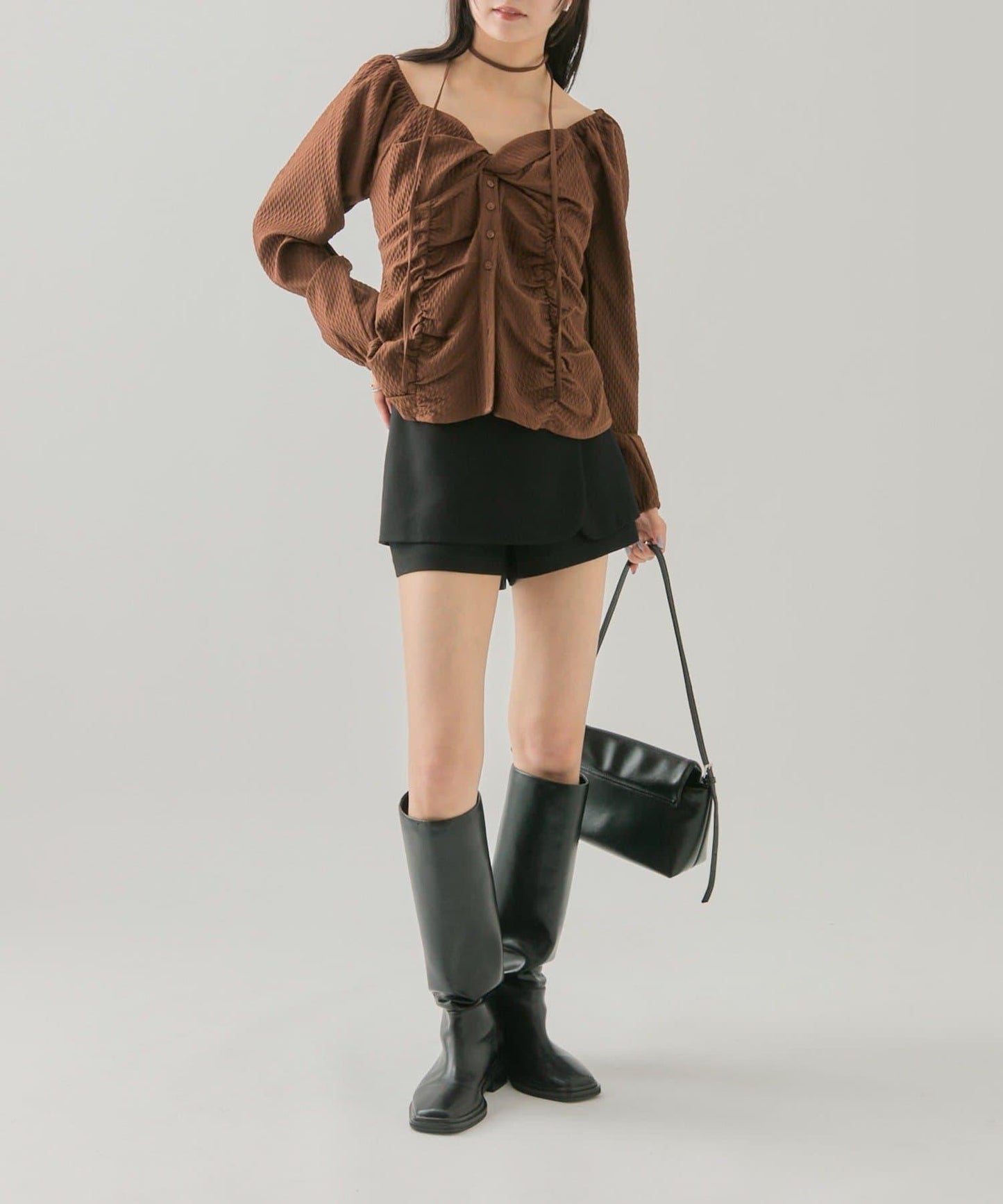 長袖泡泡袖束身上衣