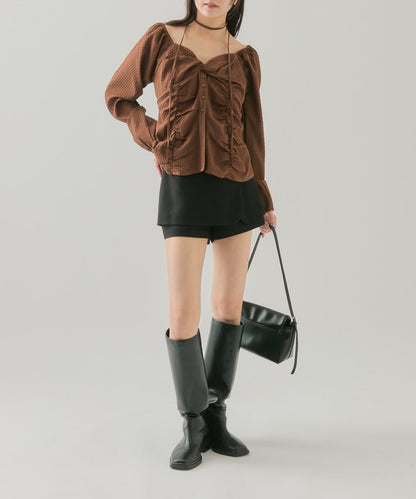 長袖泡泡袖束身上衣