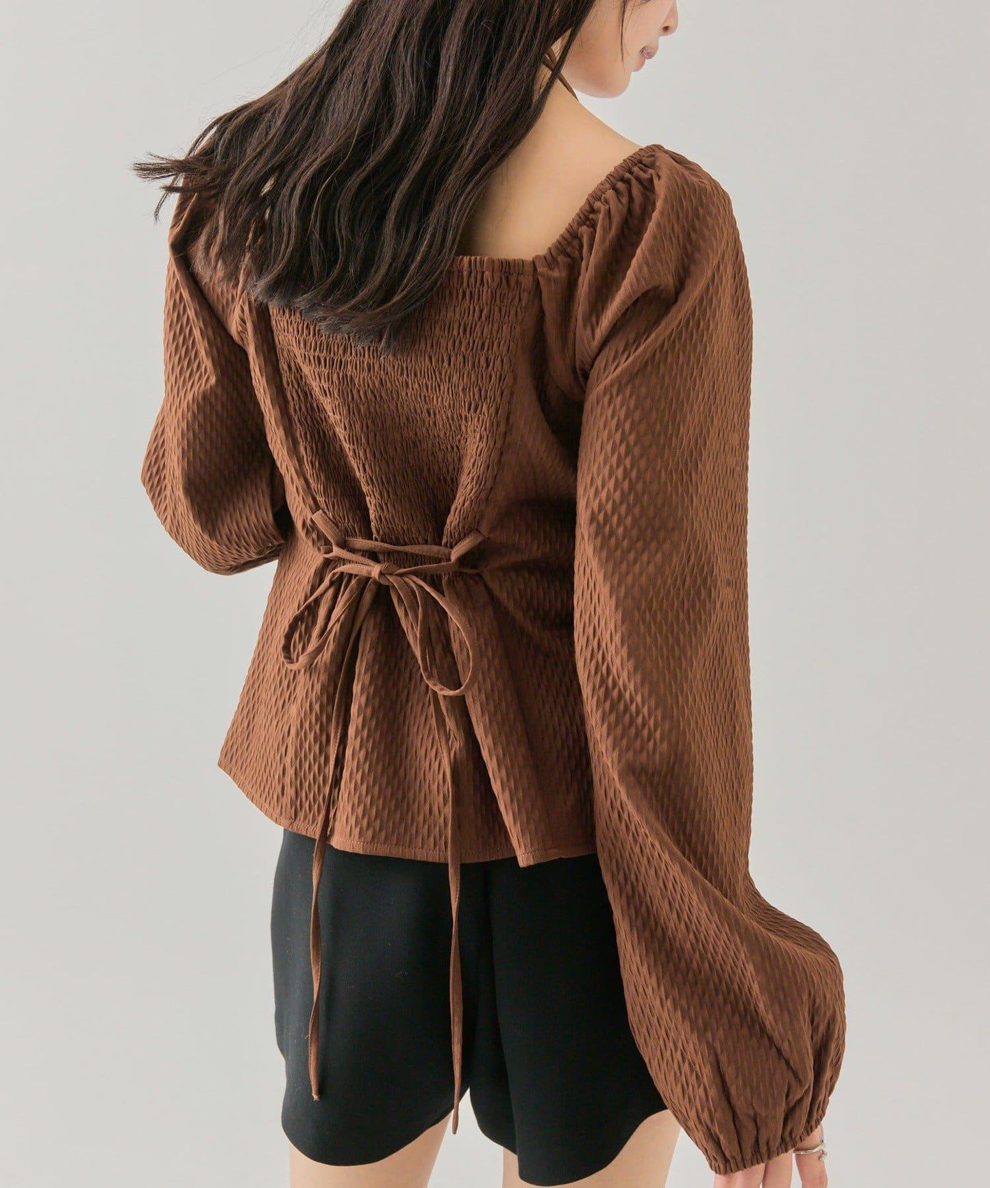 長袖泡泡袖束身上衣