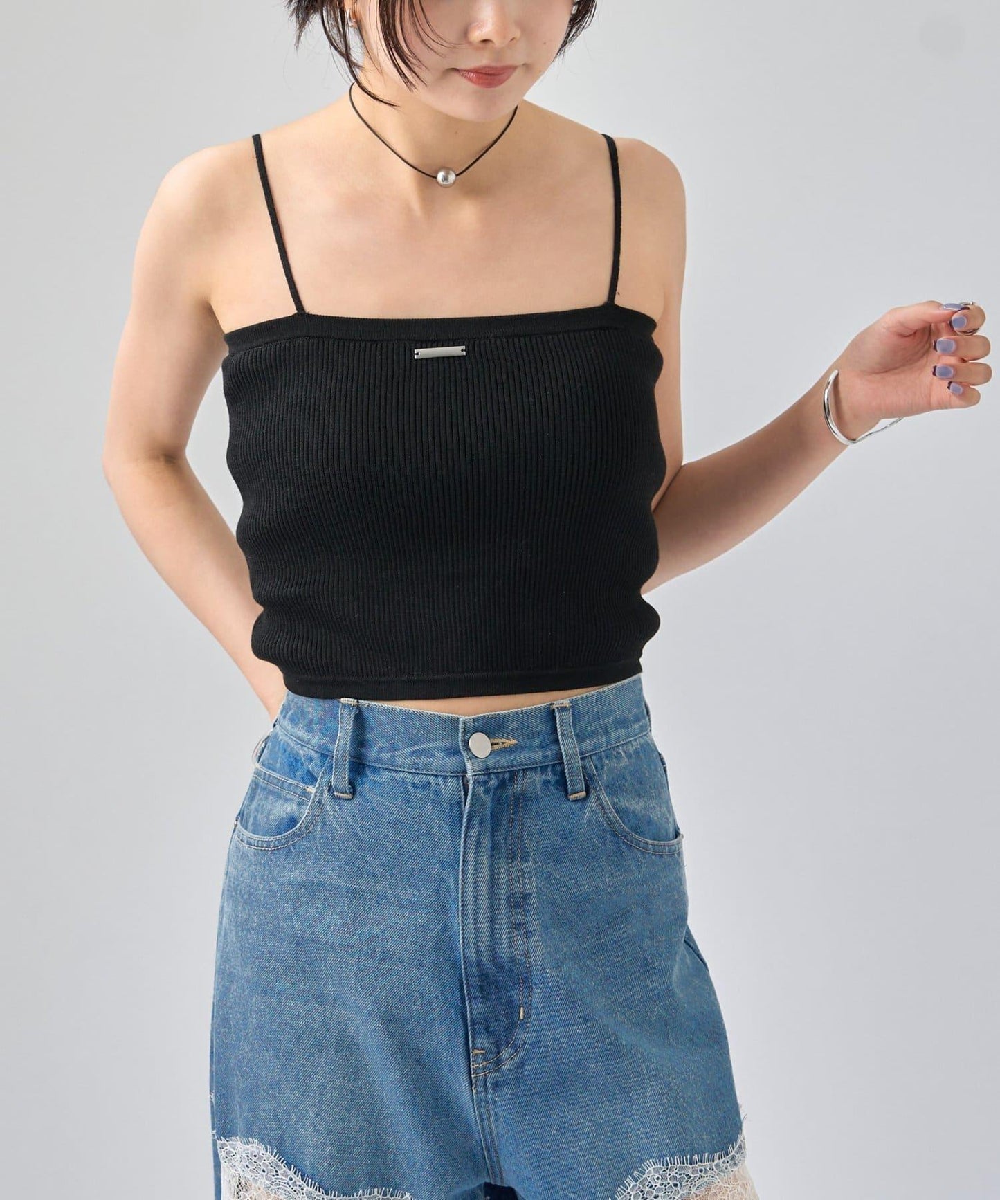 帶胸墊短款針織吊帶背心