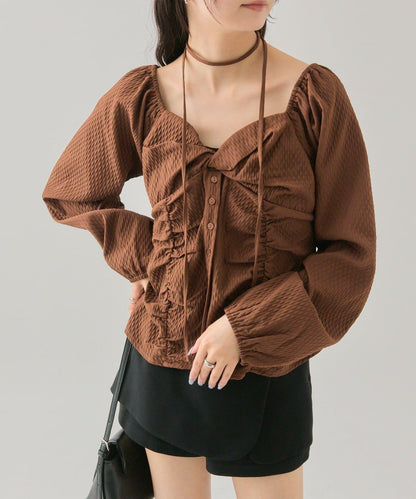 長袖泡泡袖束身上衣