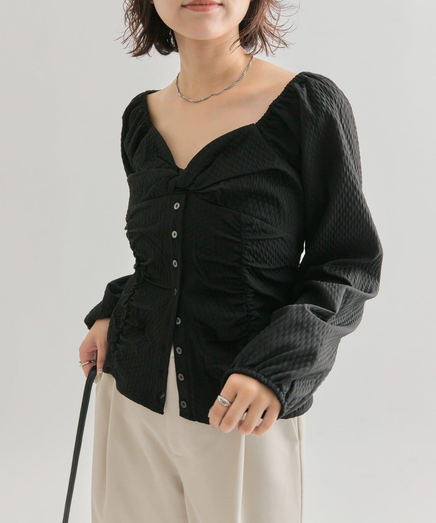 長袖泡泡袖束身上衣