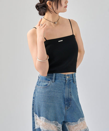 帶胸墊短款針織吊帶背心