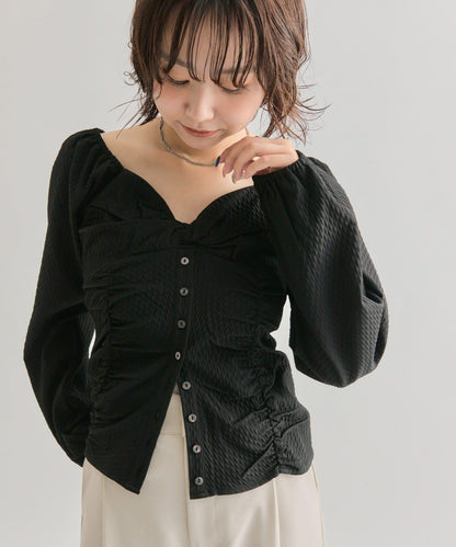 長袖泡泡袖束身上衣