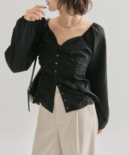 長袖泡泡袖束身上衣