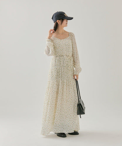 小花束腰連衣裙