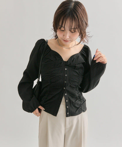 長袖泡泡袖束身上衣