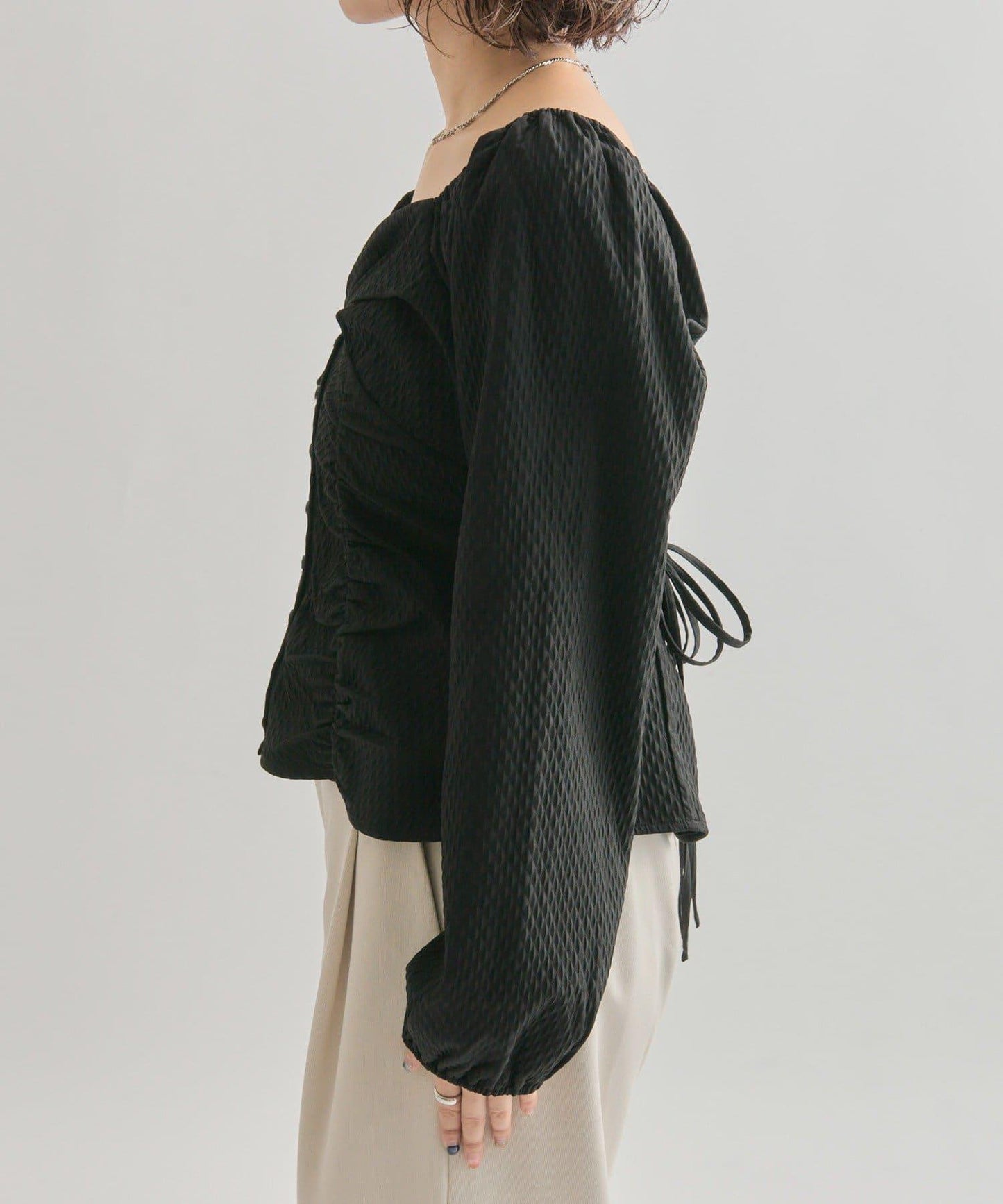 長袖泡泡袖束身上衣