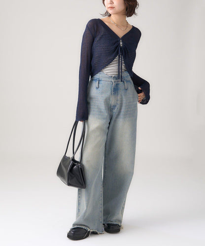 鏤空針織短款開衫