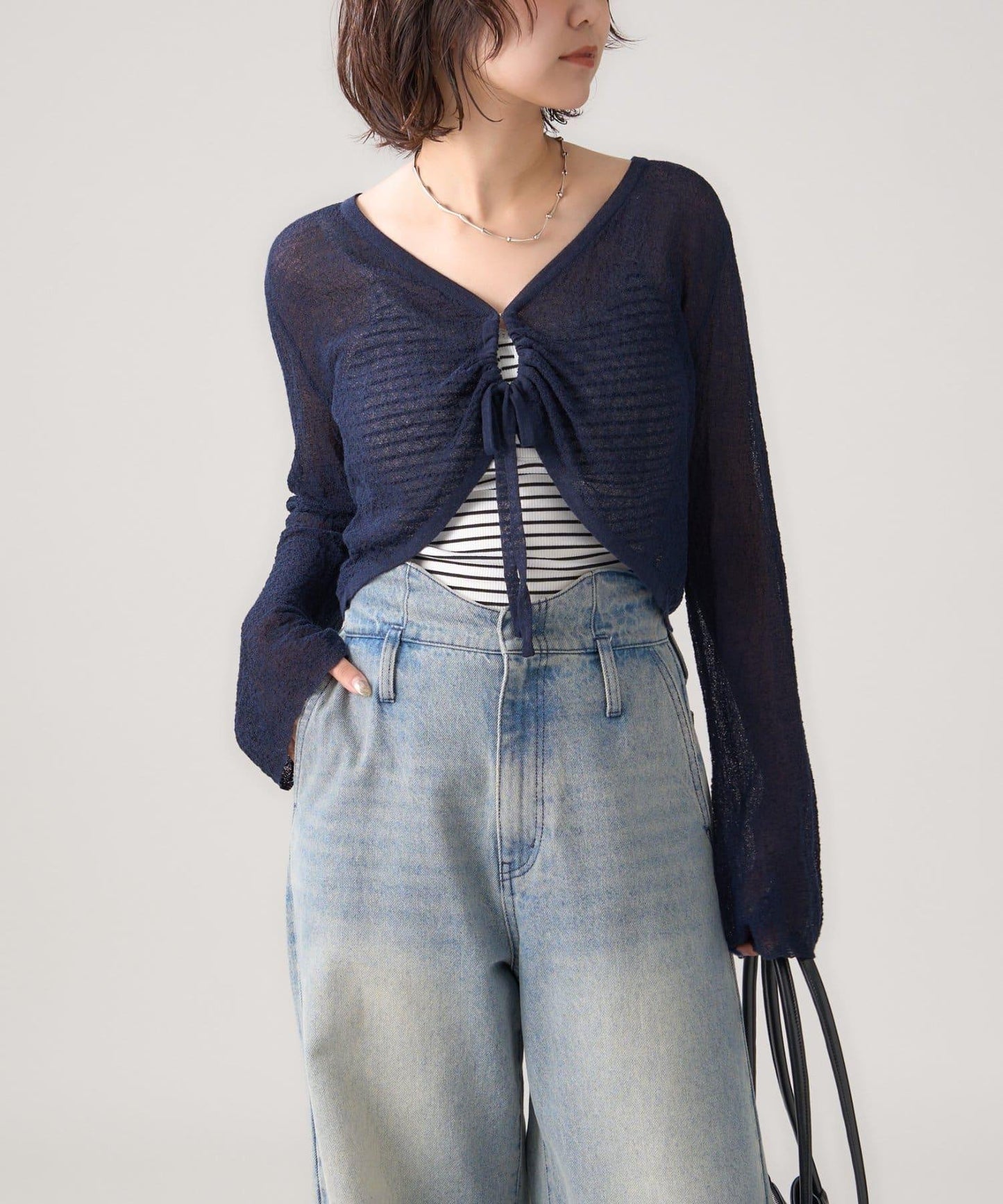 鏤空針織短款開衫