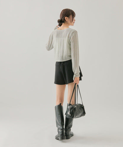 鏤空針織短款開衫