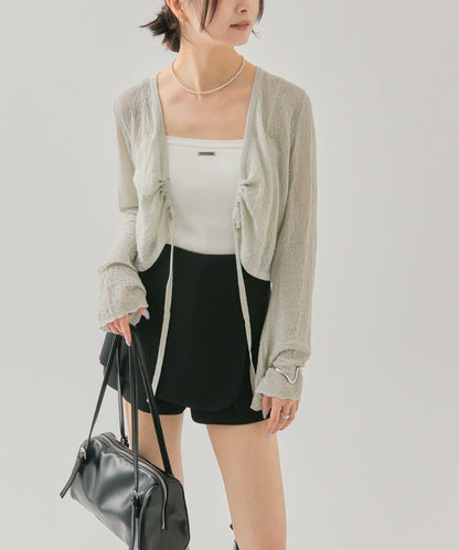 鏤空針織短款開衫