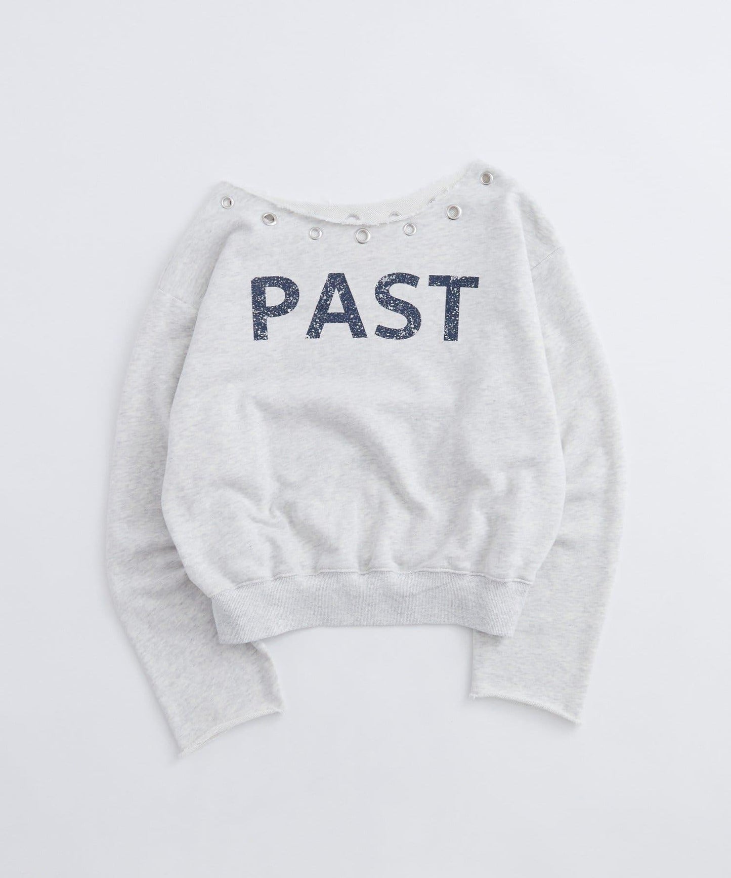 【AW】金屬孔裝飾一字肩標誌衛衣