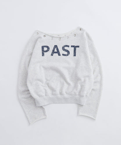 【AW】金屬孔裝飾一字肩標誌衛衣