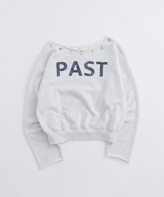 【AW】金屬孔裝飾一字肩標誌衛衣