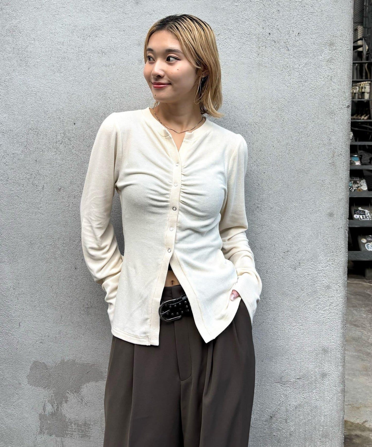 泡泡袖褶皺開衫