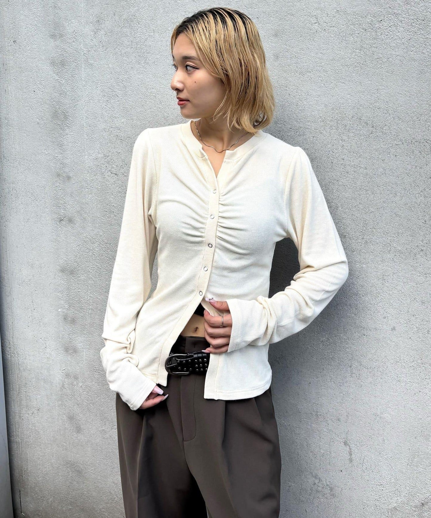 泡泡袖褶皺開衫