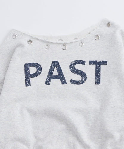 【AW】金屬孔裝飾一字肩標誌衛衣