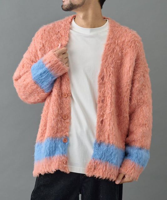 長毛馬海毛條紋開衫