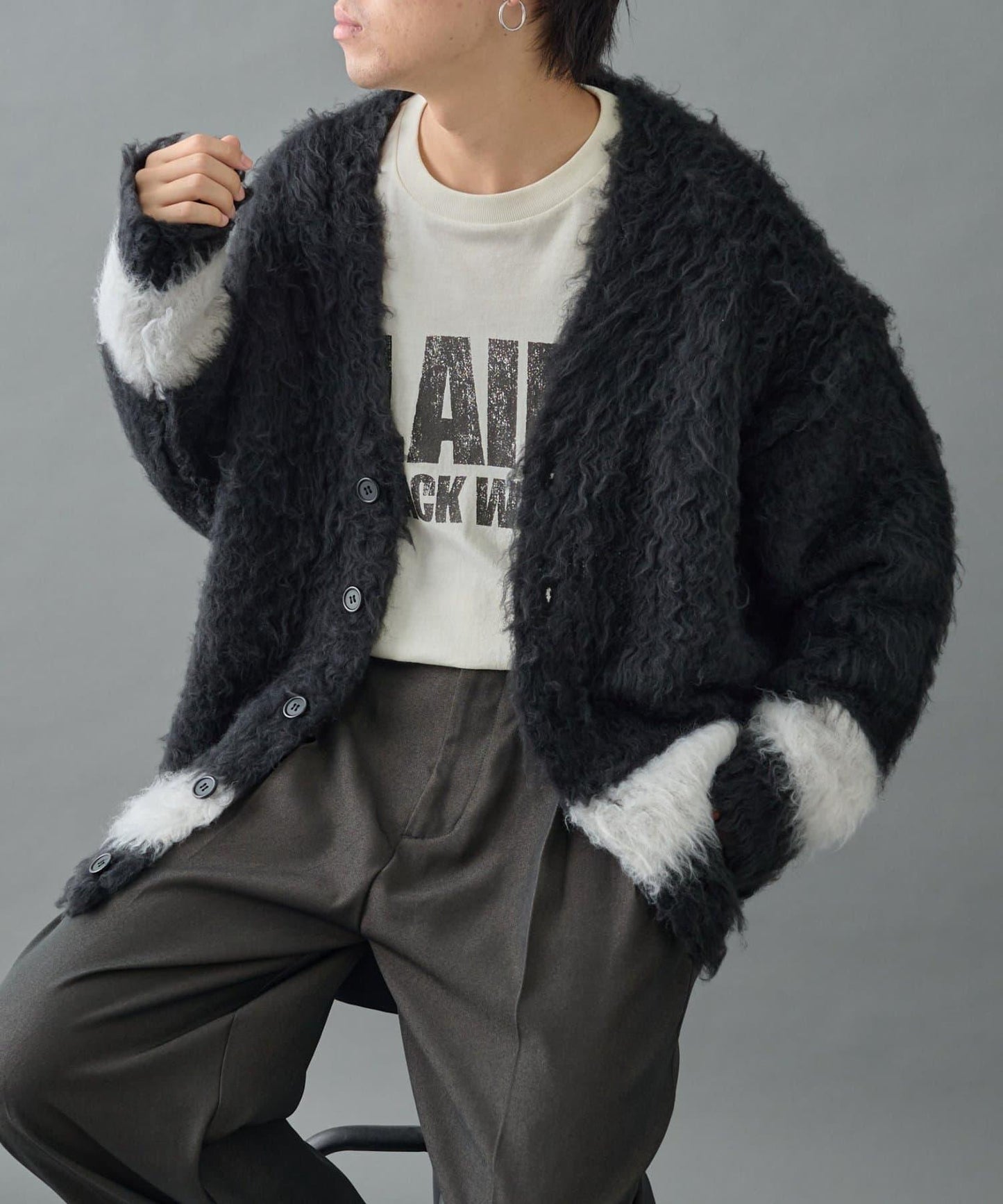 長毛馬海毛條紋開衫