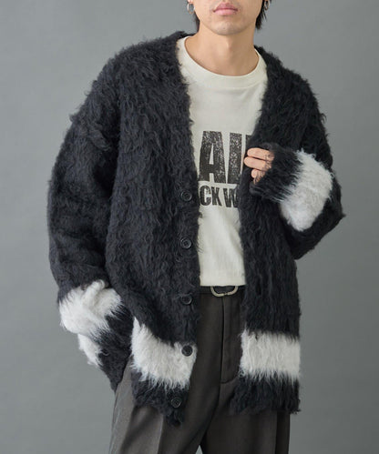 長毛馬海毛條紋開衫