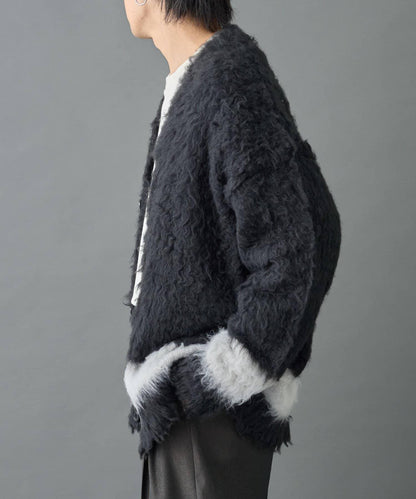 長毛馬海毛條紋開衫