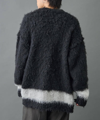 長毛馬海毛條紋開衫