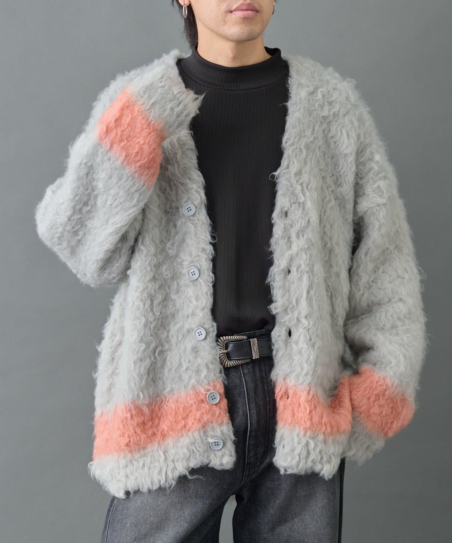 長毛馬海毛條紋開衫