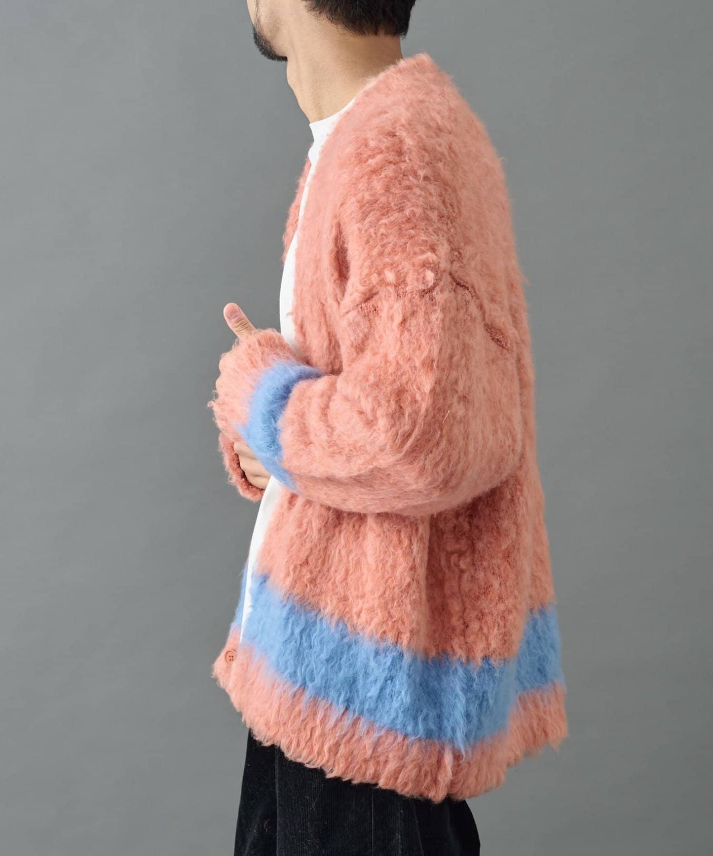 長毛馬海毛條紋開衫