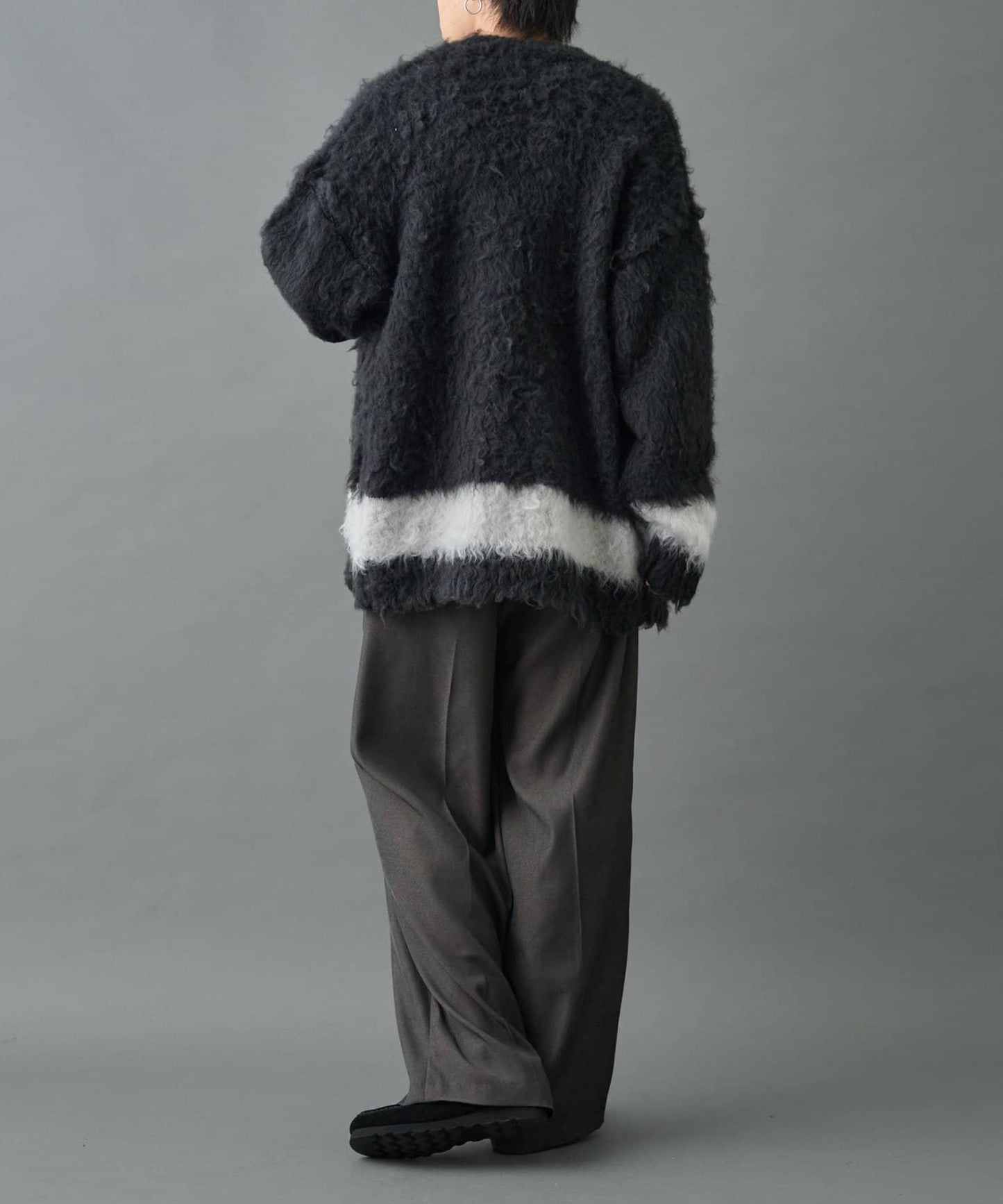 長毛馬海毛條紋開衫