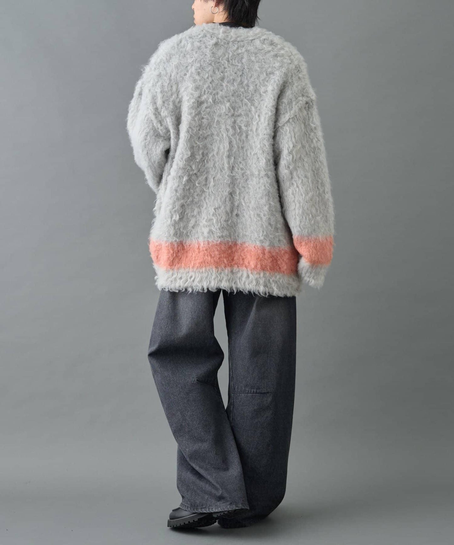 長毛馬海毛條紋開衫