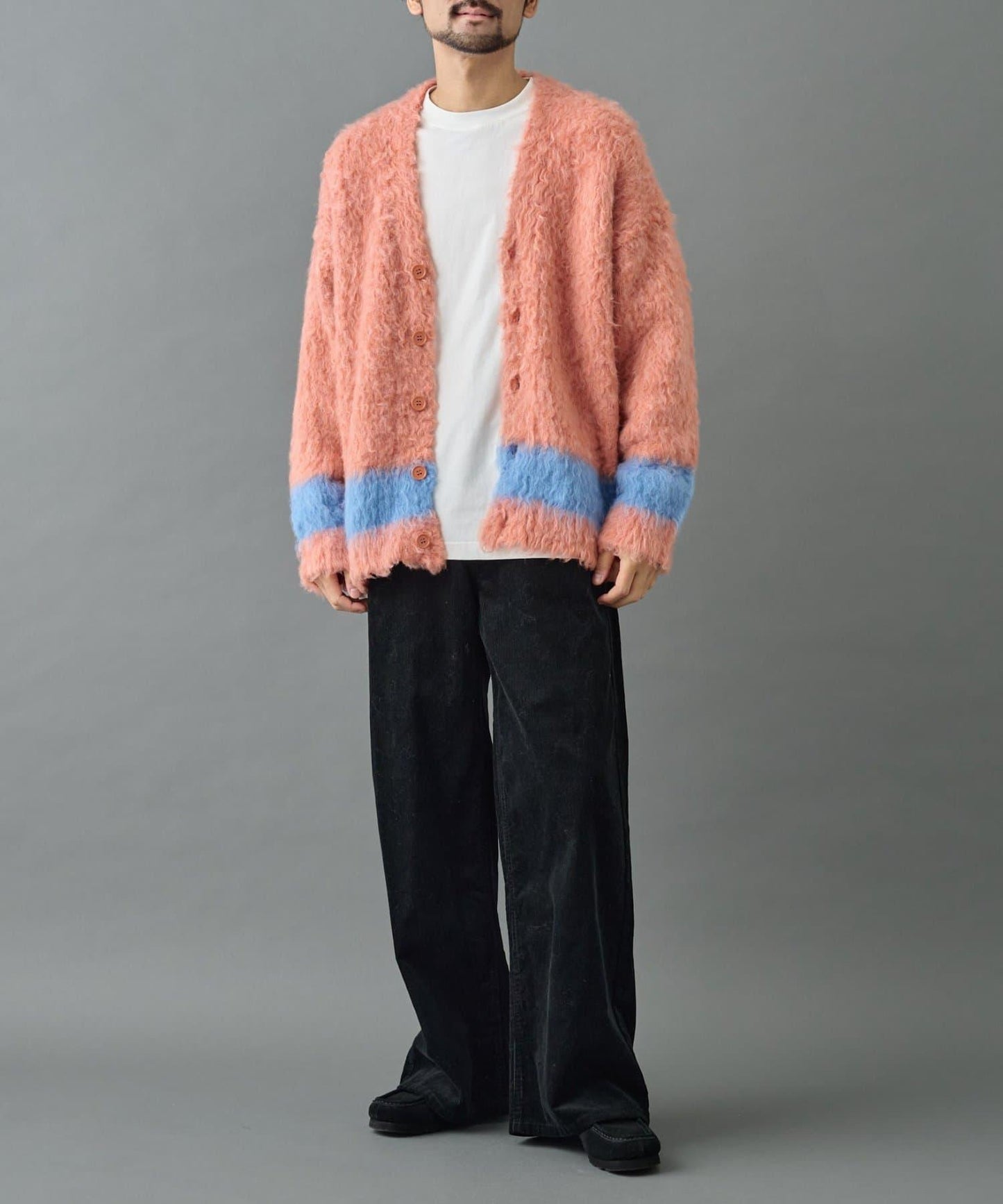 長毛馬海毛條紋開衫