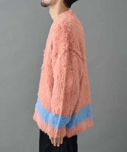 長毛馬海毛條紋開衫