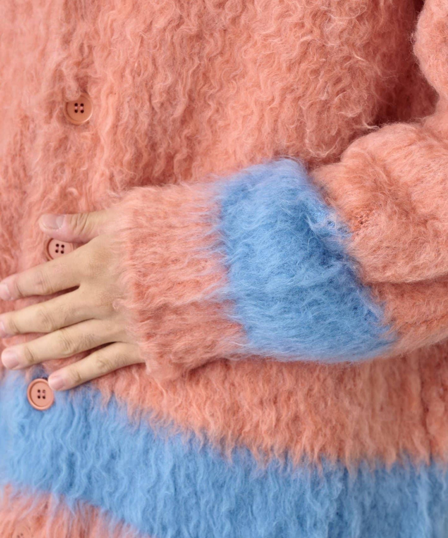 長毛馬海毛條紋開衫