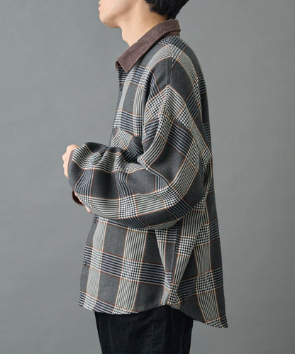 先染格子袖部褶皺寬鬆襯衫