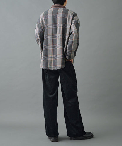 先染格子袖部褶皺寬鬆襯衫