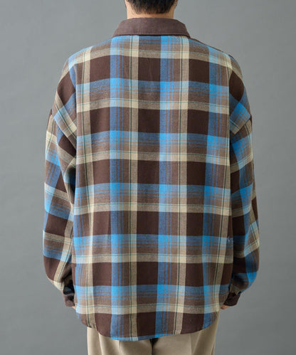 先染格子袖部褶皺寬鬆襯衫