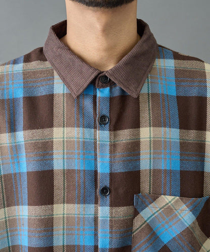 先染格子袖部褶皺寬鬆襯衫