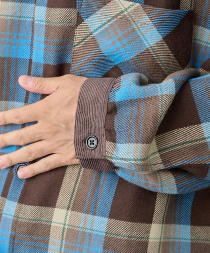 先染格子袖部褶皺寬鬆襯衫