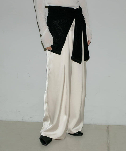 【yomo企畫】緞面褶皺寬鬆休閒褲