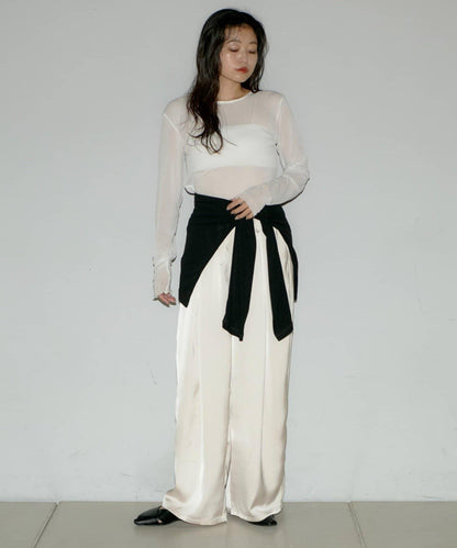 【yomo企畫】緞面褶皺寬鬆休閒褲