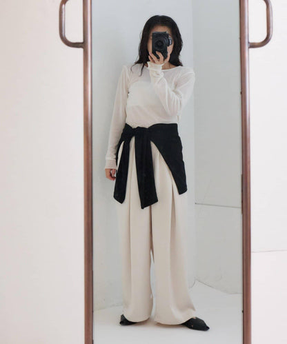 【yomo企畫】緞面褶皺寬鬆休閒褲