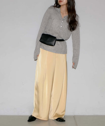 【yomo企畫】緞面褶皺寬鬆休閒褲