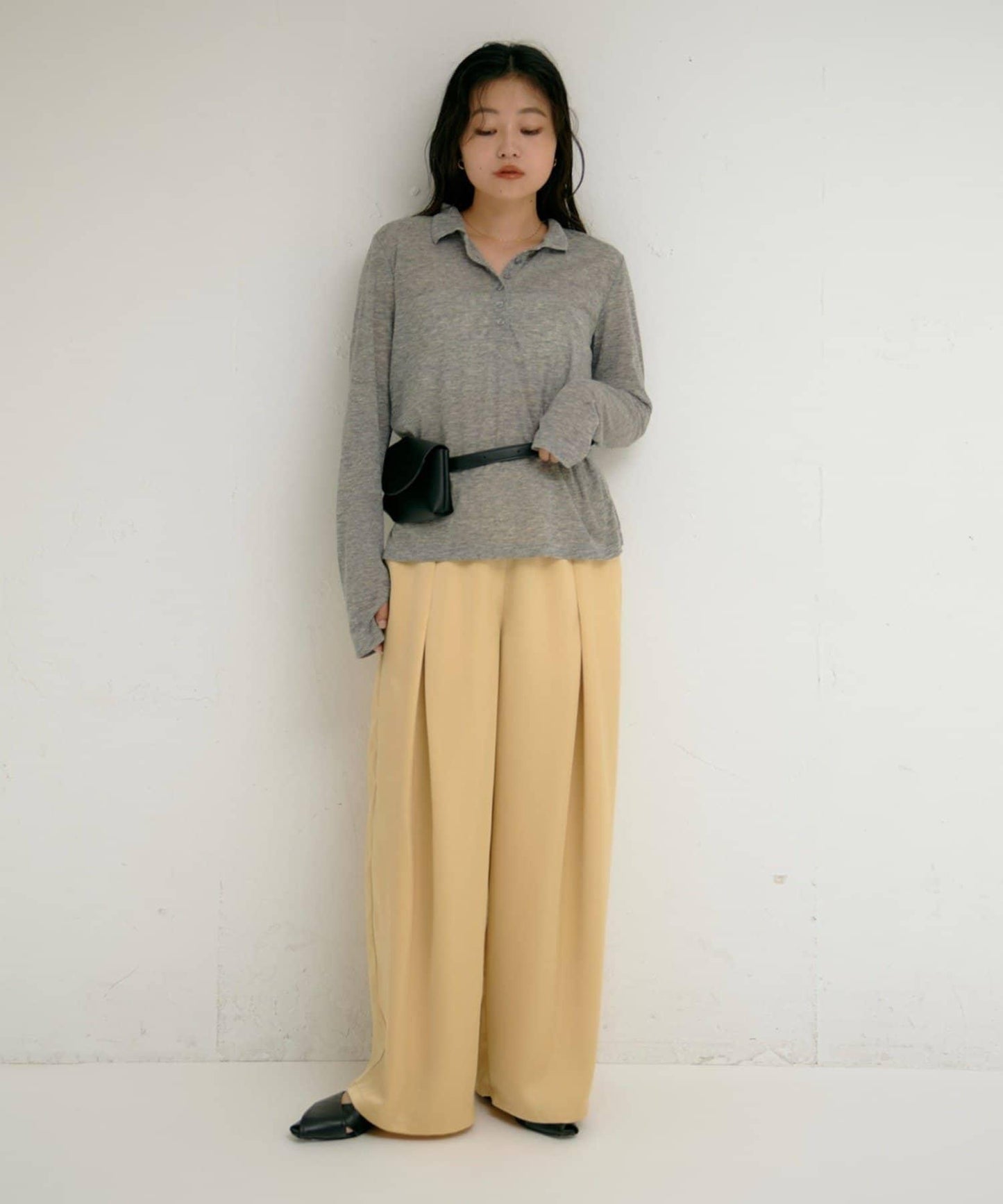 【yomo企畫】緞面褶皺寬鬆休閒褲