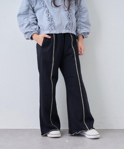 【KIDS】拼色蛤殼縫線微喇叭褲